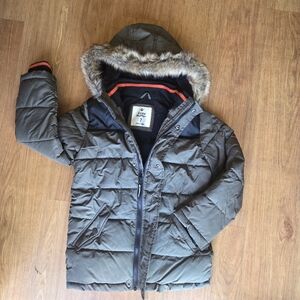 Cozy Corner Kids Olive Green Puffer Jacket with Faux Fur Hood